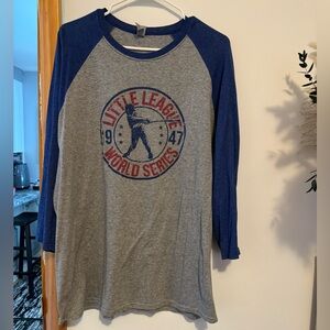 Jerzees Gray and Blue Raglan Tee
